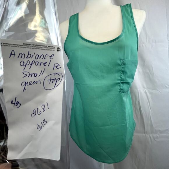 Ambiance apparel Size small women's top green sleeveless pocket - Picture 8 of 8
